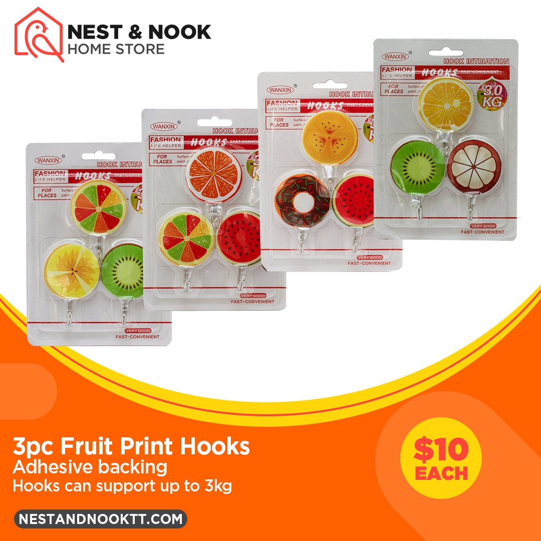 3pc Fruit Print Adhesive Hooks