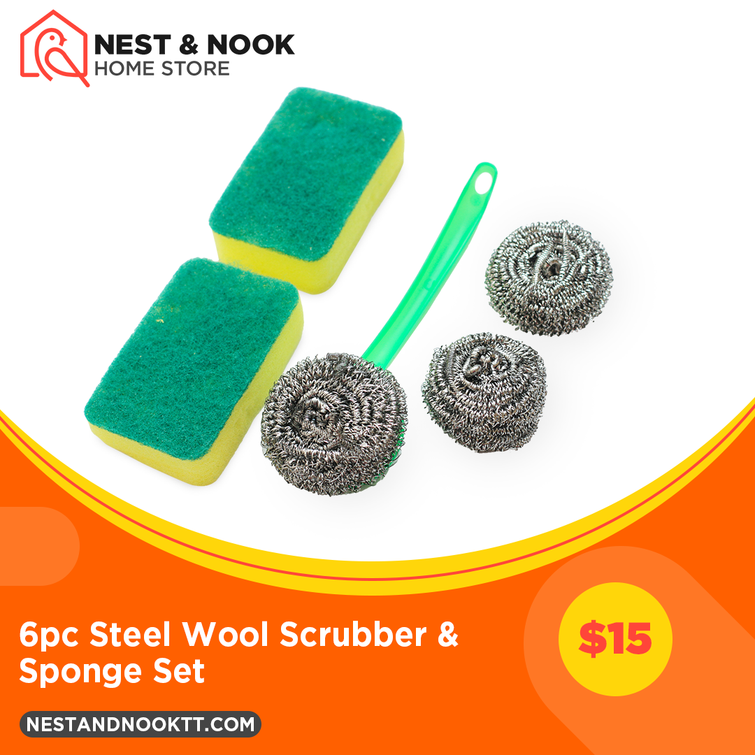 6pc Steel Wool Scrubber & Sponge Set