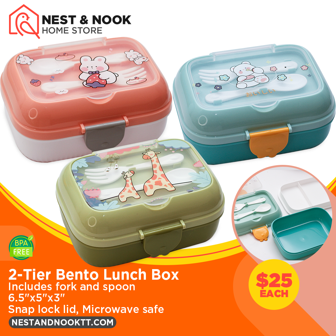 pink, blue and green bento 2-tier lunch box