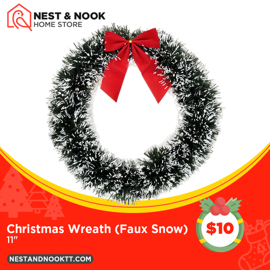 faux Snow White tip Christmas wreath with red bow