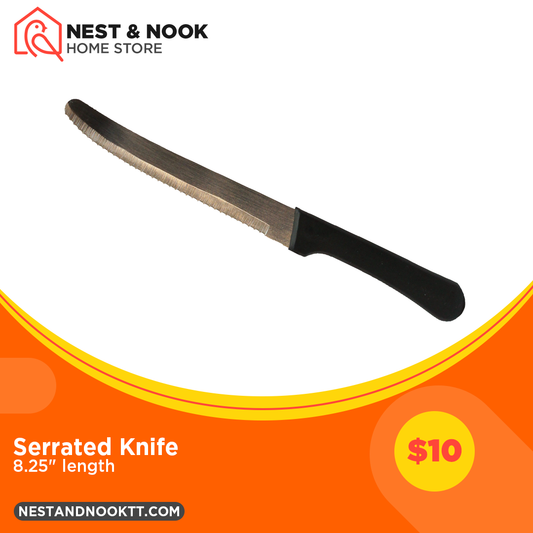 serrated bread steak knife, black handle