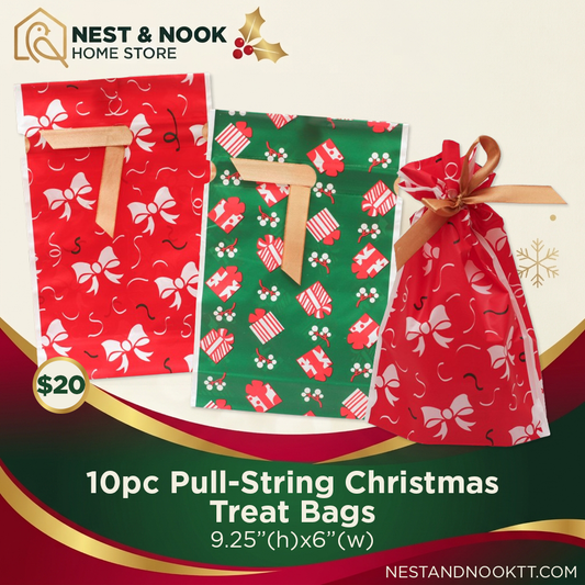 10pc Pull-String Christmas Treat Bags