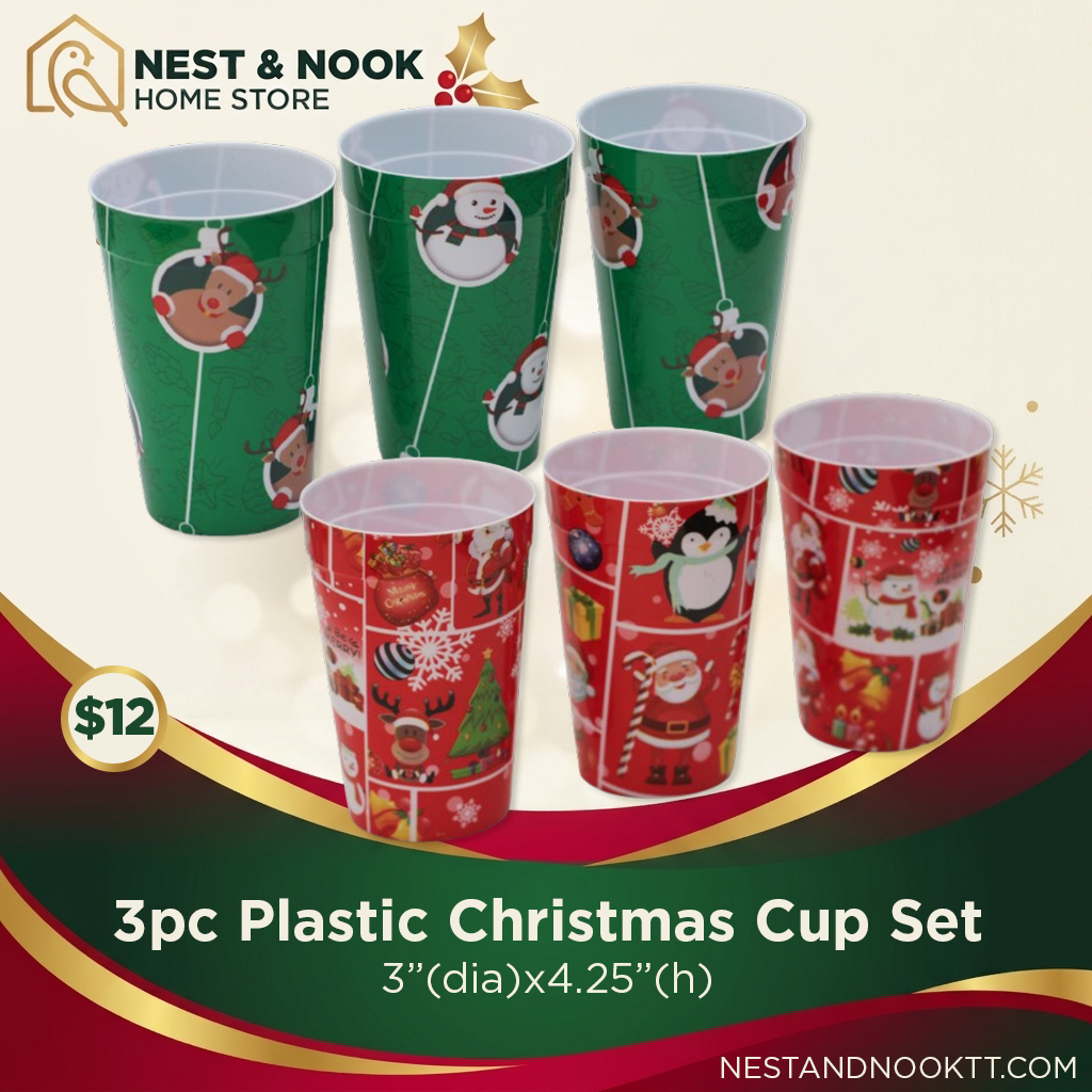 3pc Plastic Christmas Cup Set