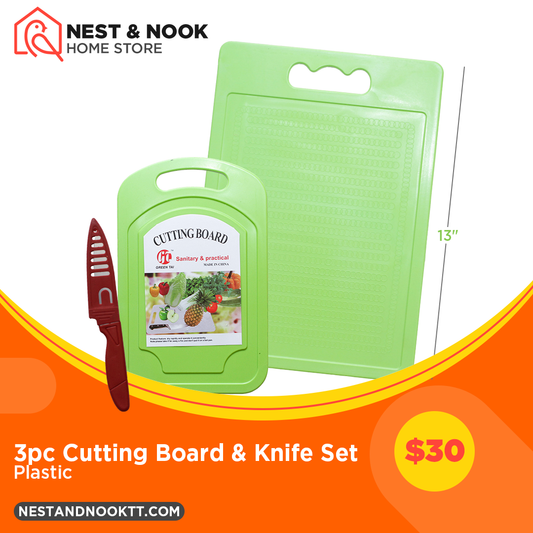 3pc Cutting Board & Knife Set