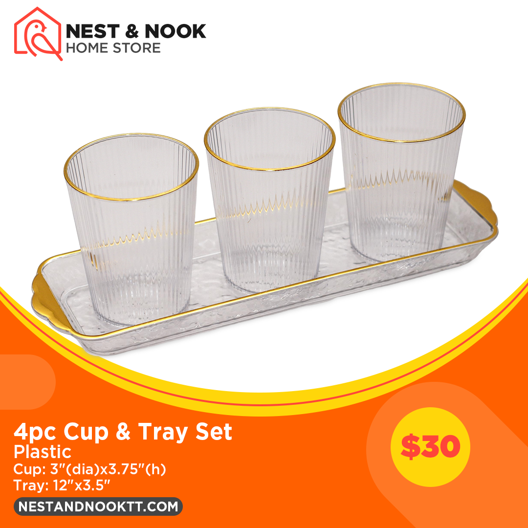 4pc Cup & Tray Set