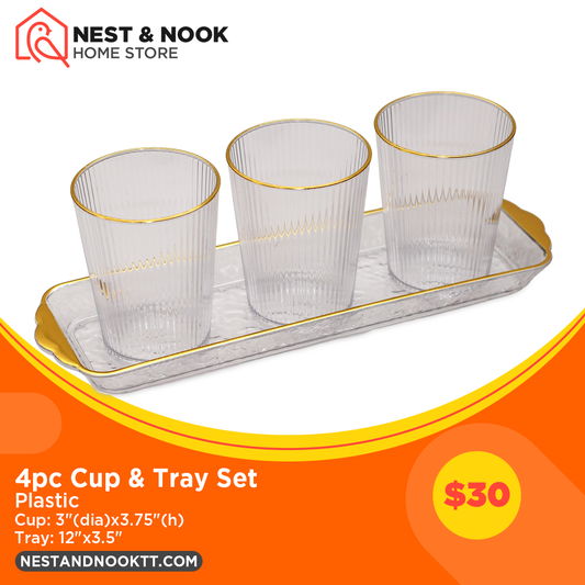 4pc Cup & Tray Set