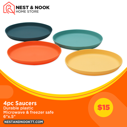 4 piece plastic saucers in four bright colours