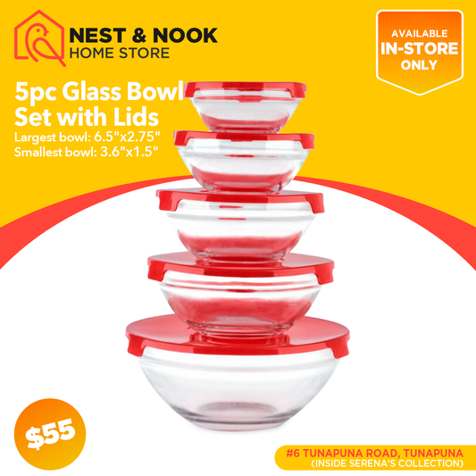 5pc Glass Bowl Set With Lids
