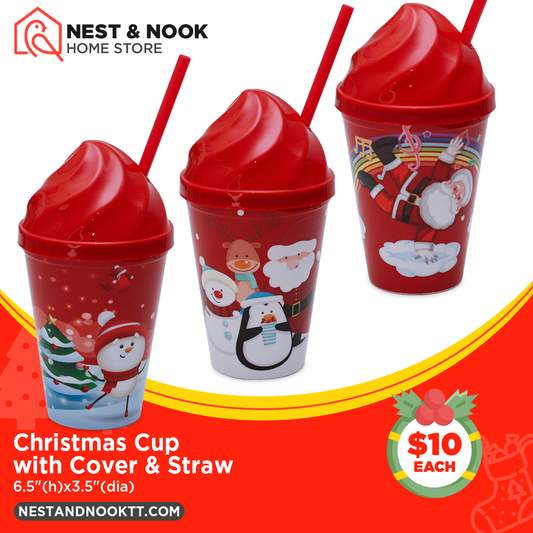 Christmas Cup with Cover & Straw