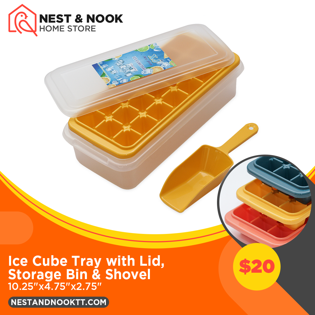 Ice Cube Tray with Lid, Storage Bin & Shovel