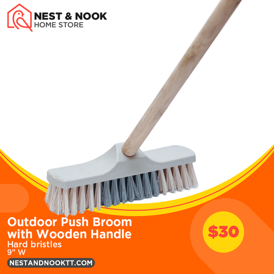 Outdoor Push Broom with Wooden Handle