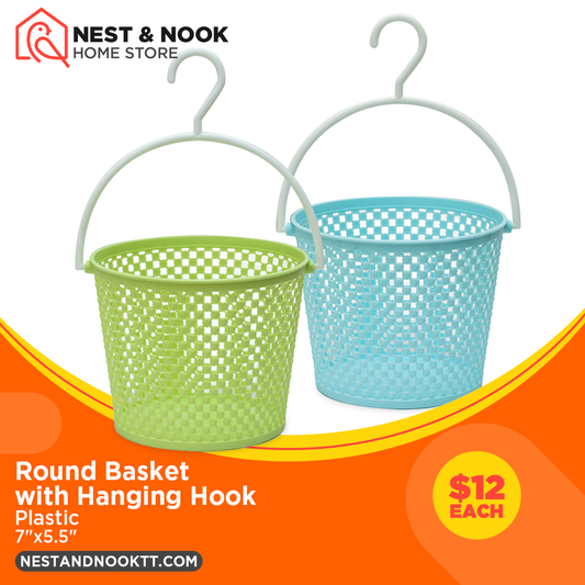 Round Basket with Hanging Hook Handle