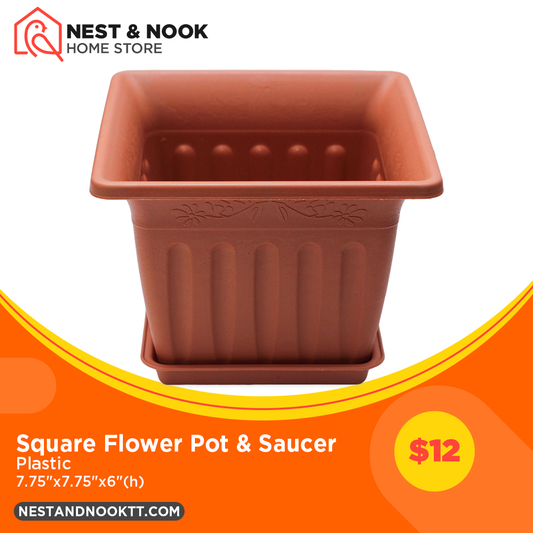 Square Flower Pot & Saucer